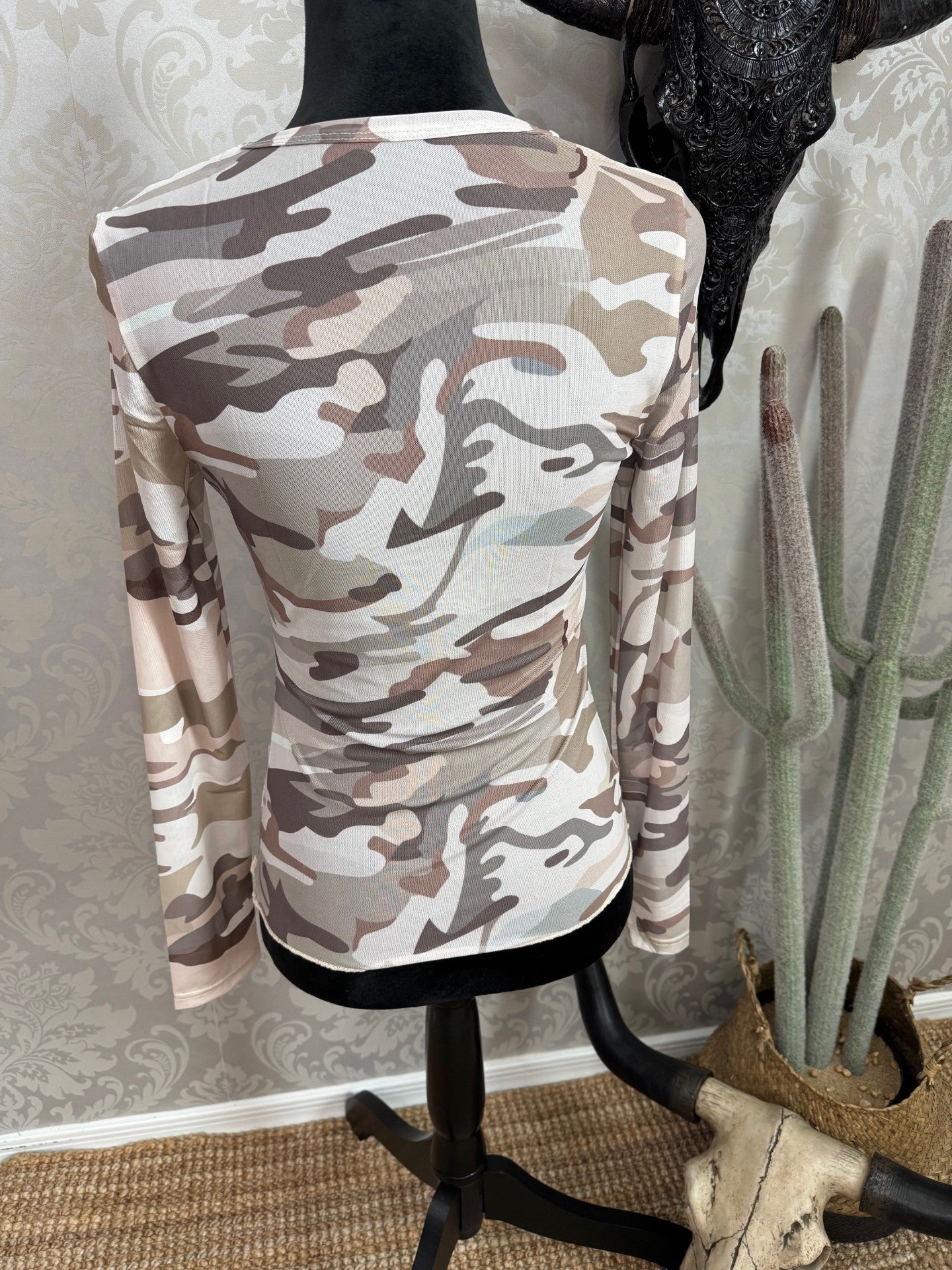 Neutral Camo Mesh Top