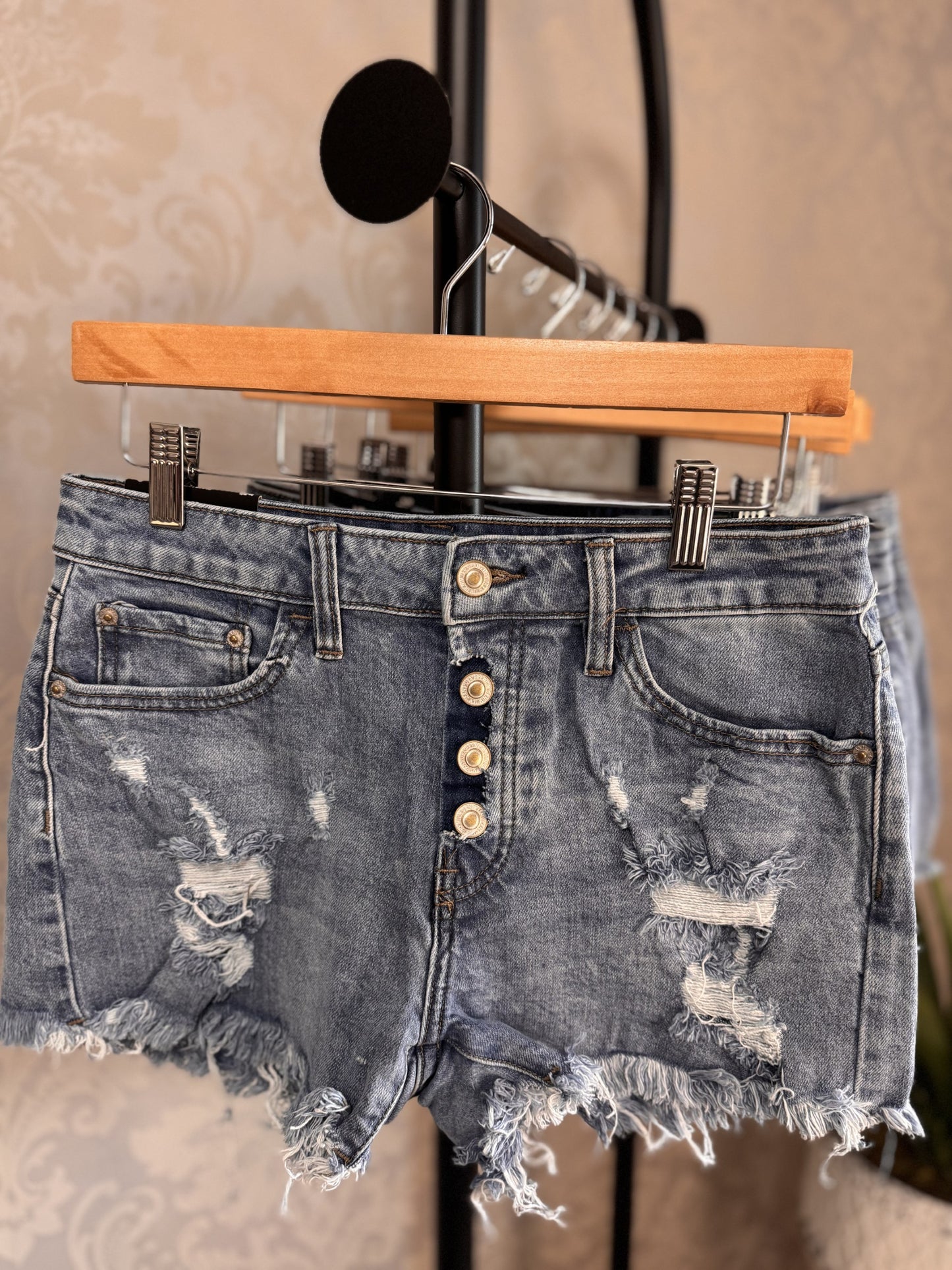 Button-Fly Denim Shorts