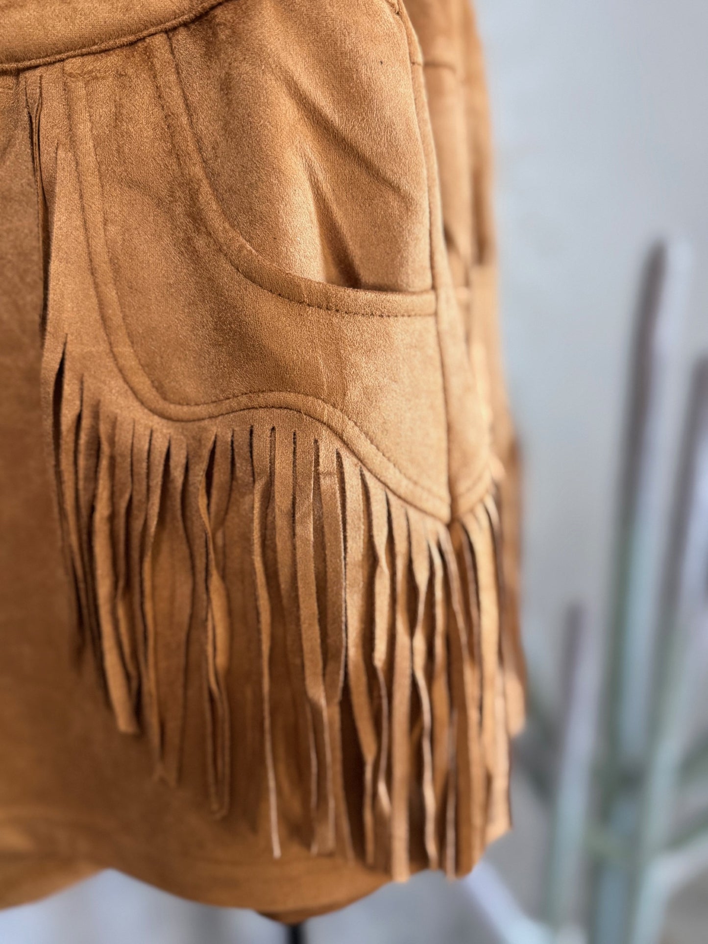 Brown Fringe Shorts