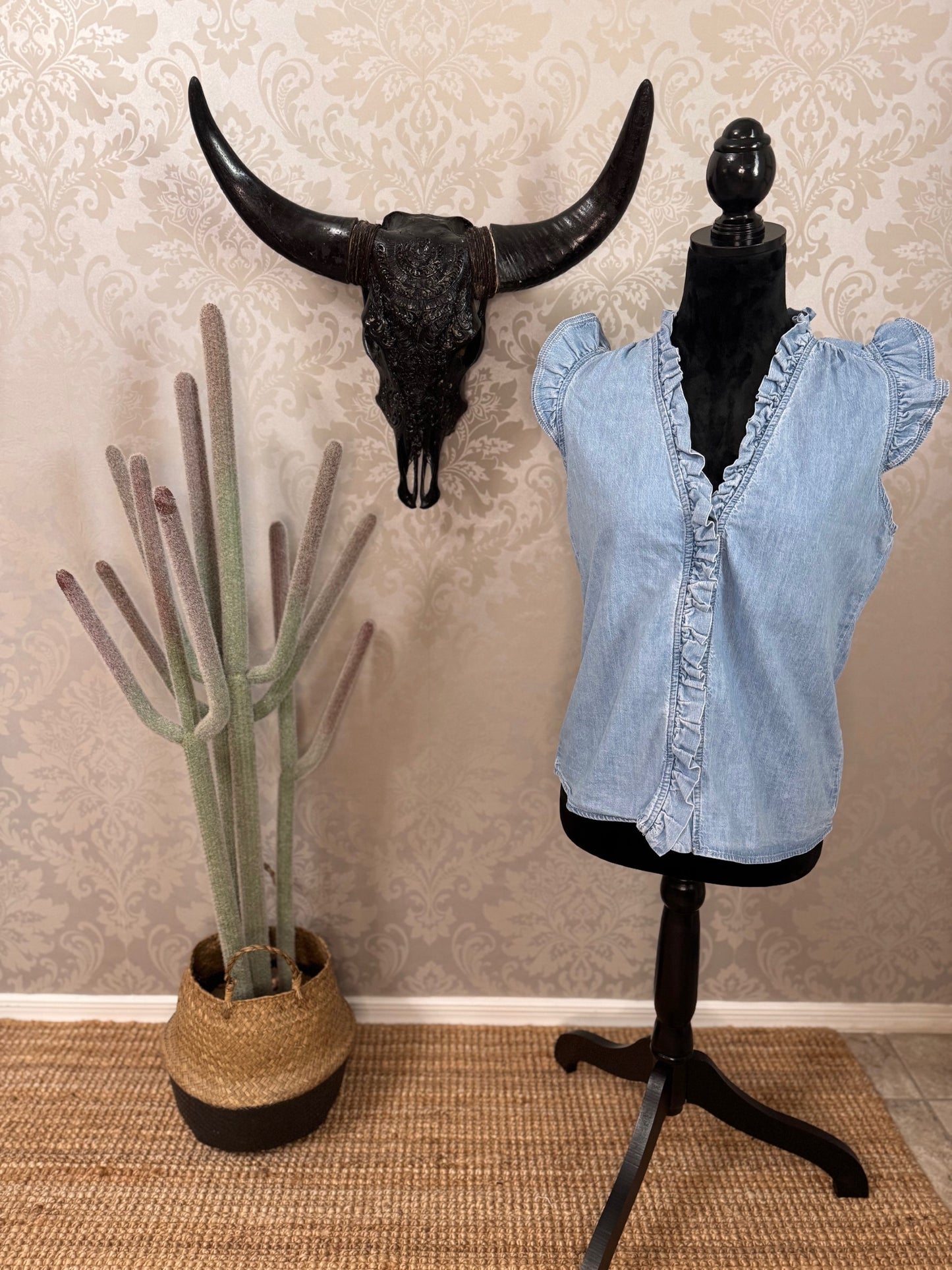 Denim Ruffle Sleeve Top