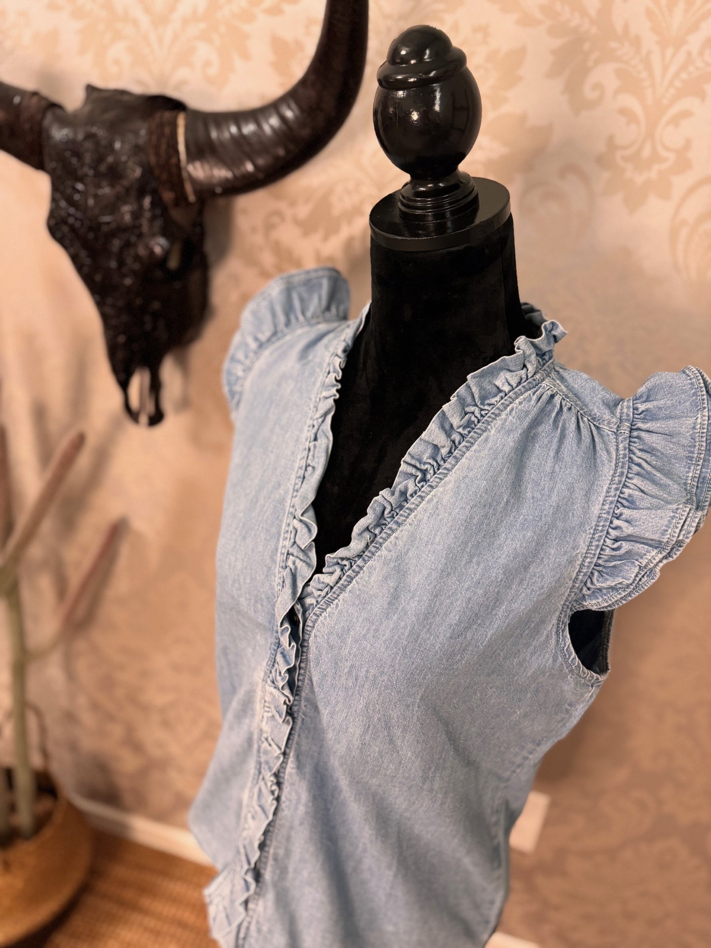 Denim Ruffle Sleeve Top