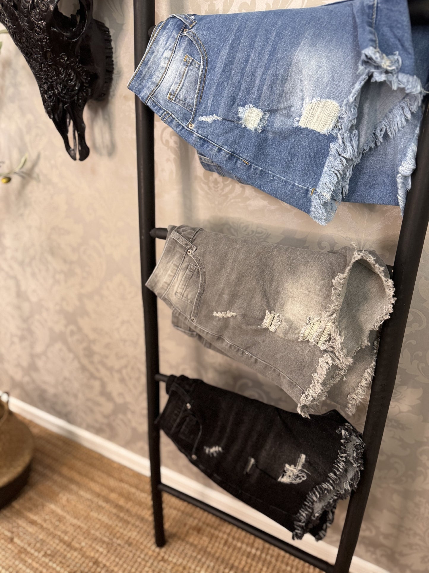 Light Blue Frayed Shorts