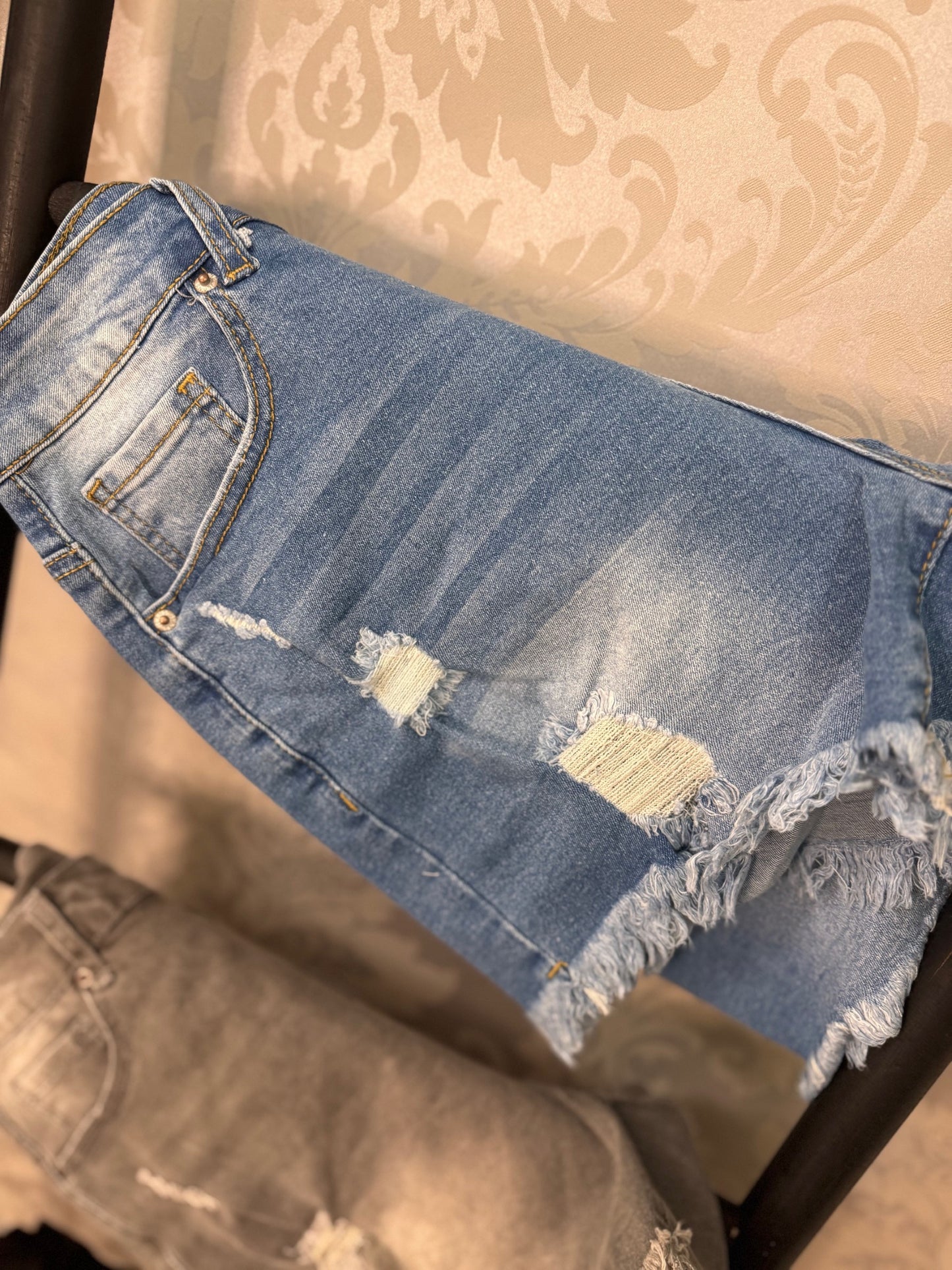 Light Blue Frayed Shorts