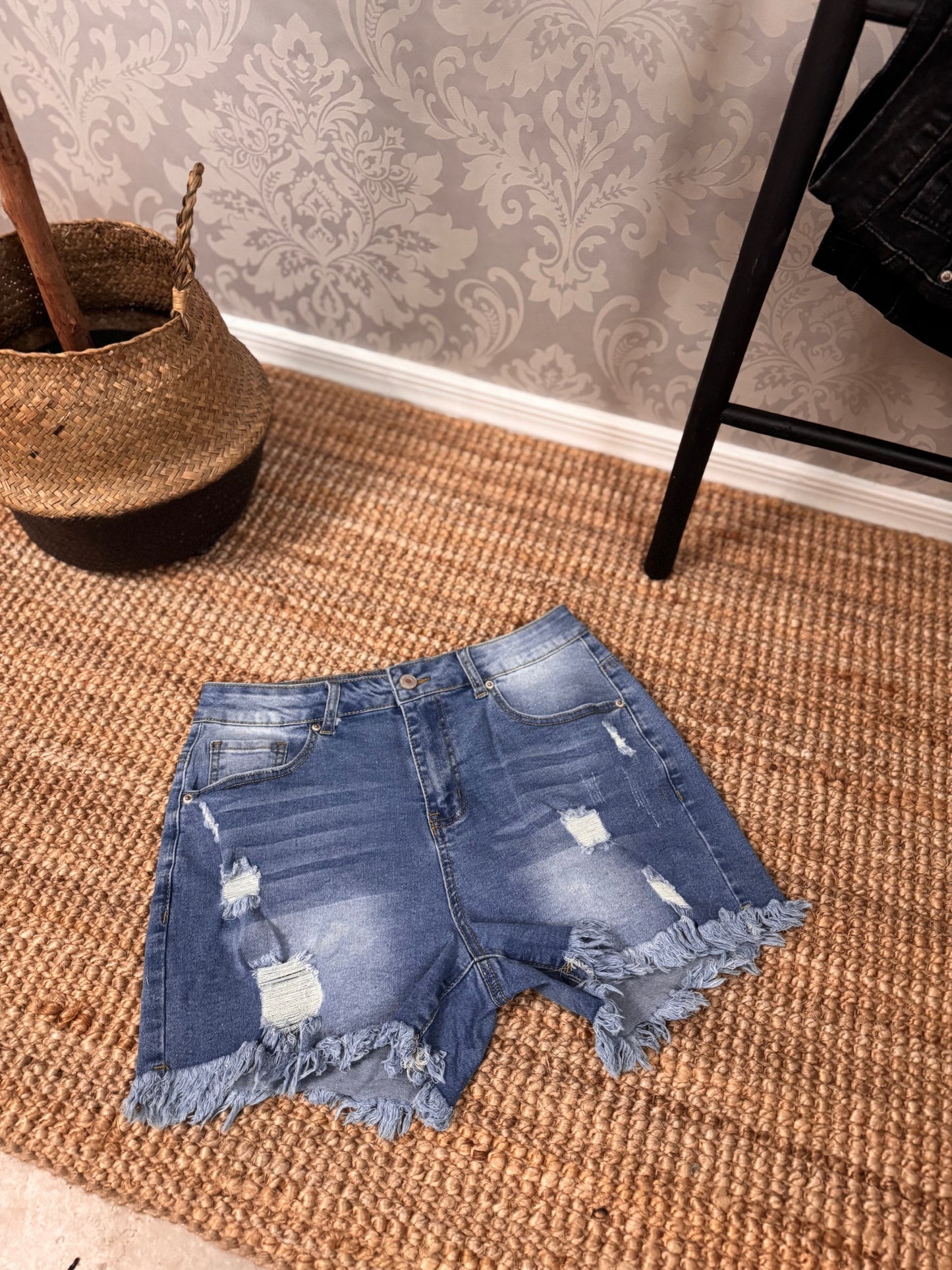 Light Blue Frayed Shorts