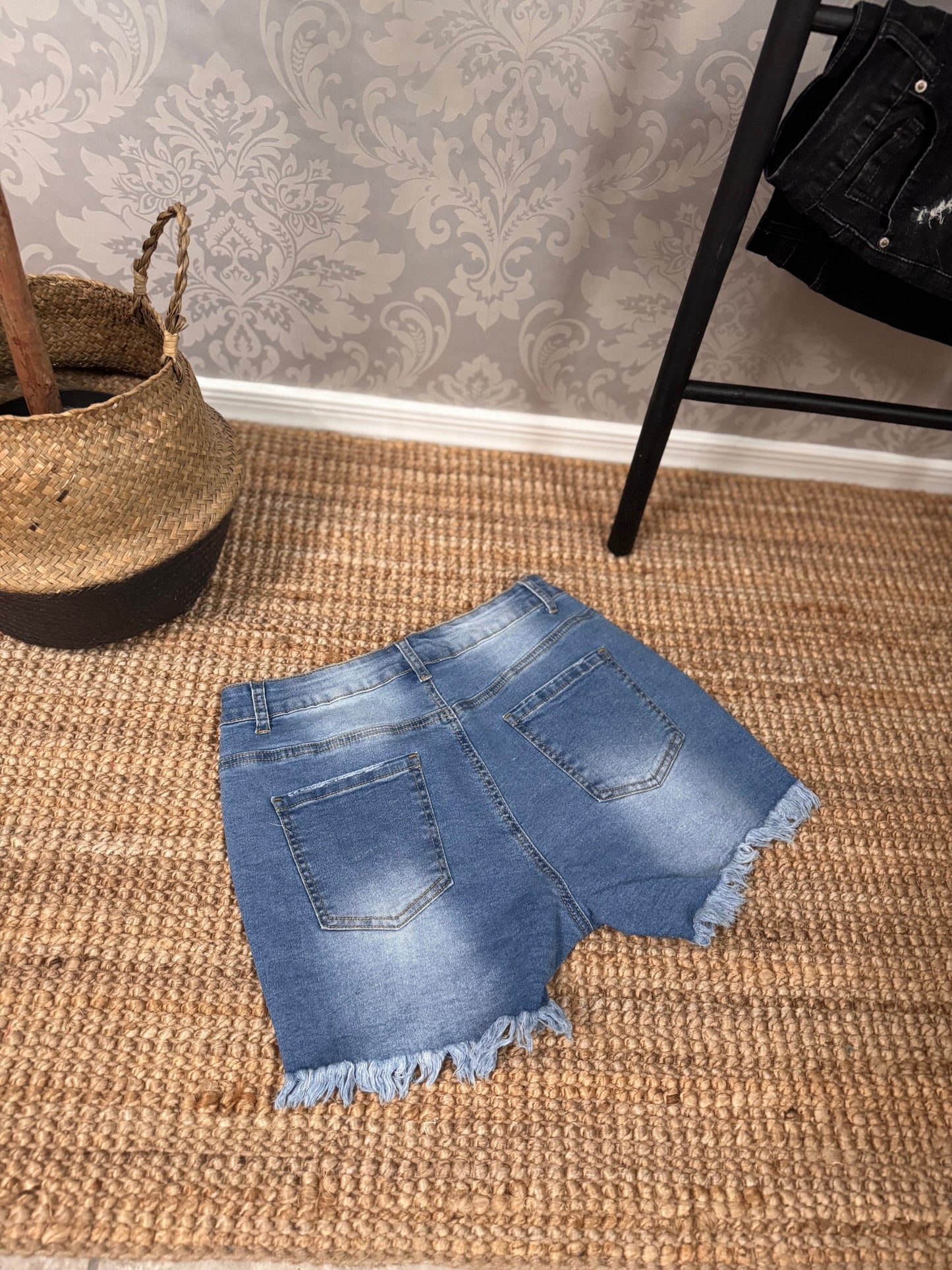Light Blue Frayed Shorts
