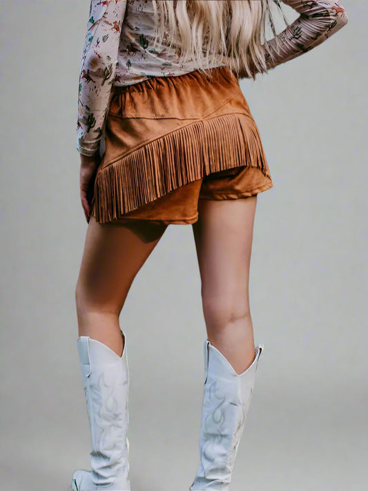 Brown Fringe Shorts