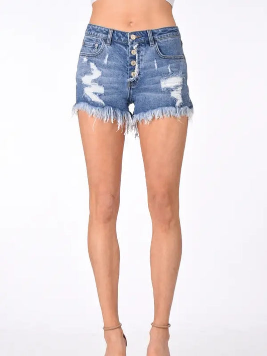 Button-Fly Denim Shorts