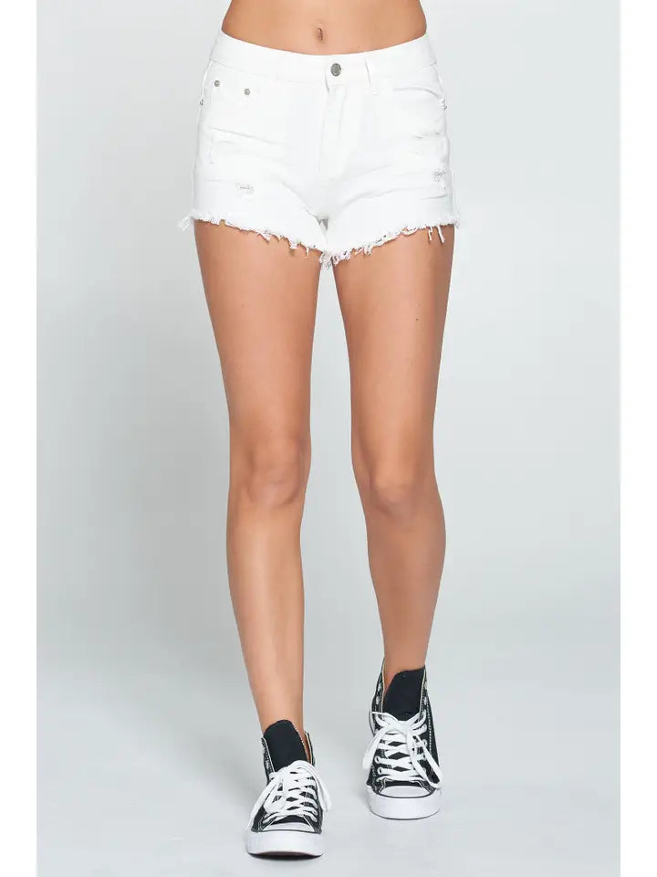 White Distressed Shorts