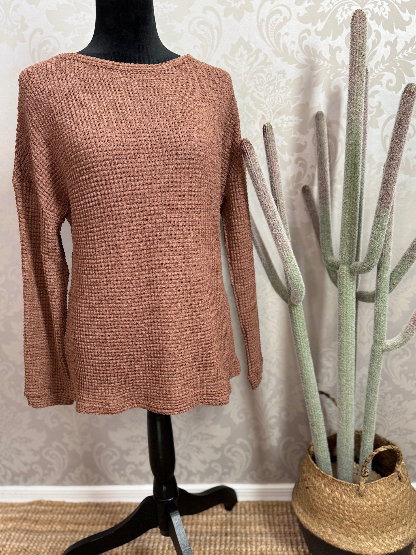 Mocha Waffle Knit Top