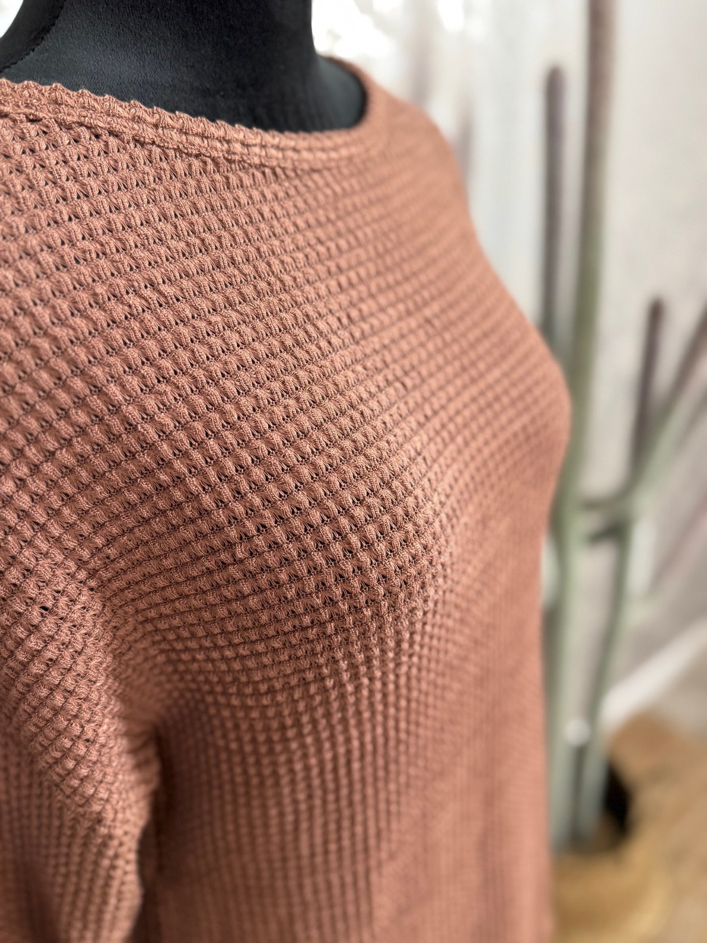 Mocha Waffle Knit Top