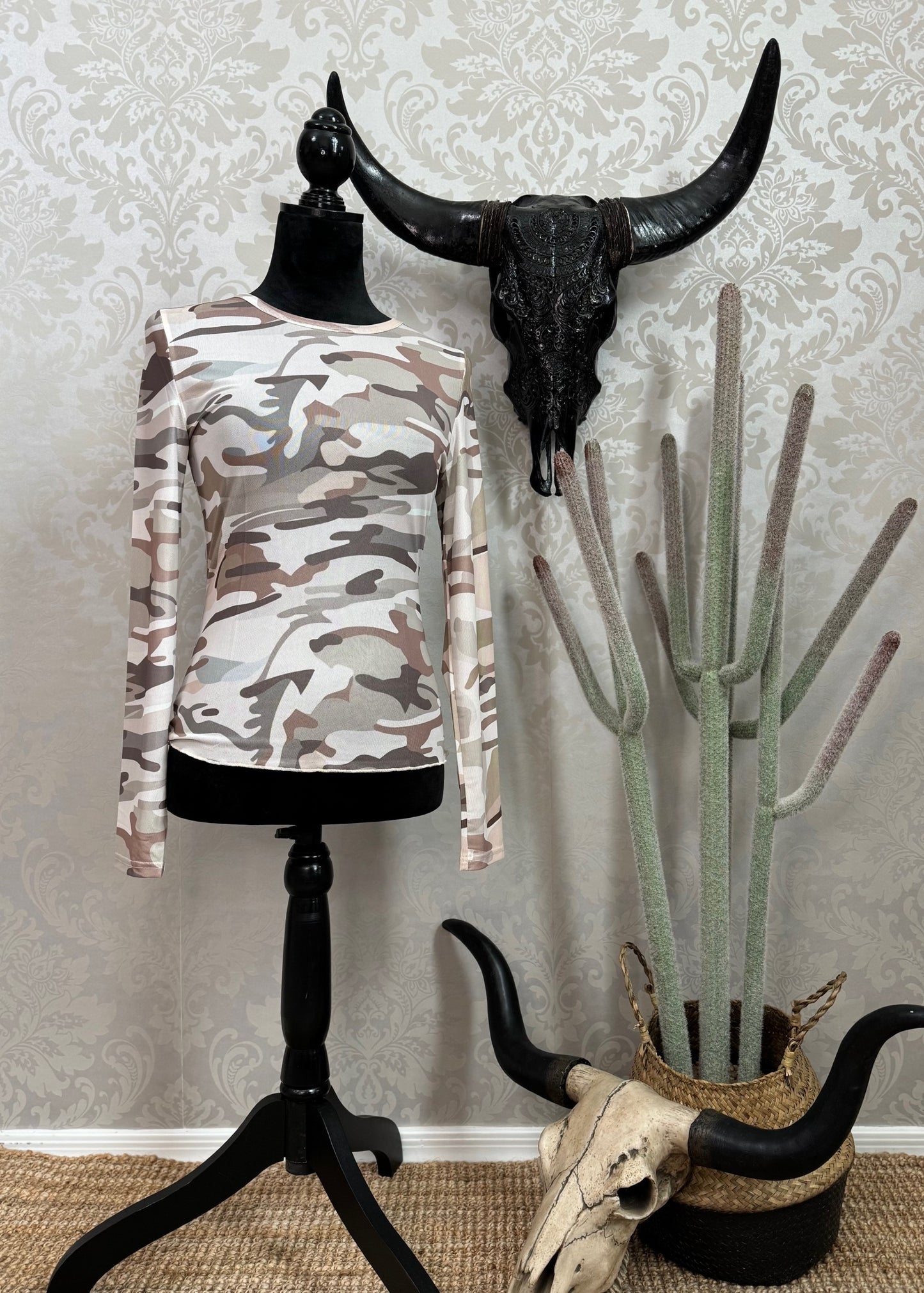 Neutral Camo Mesh Top