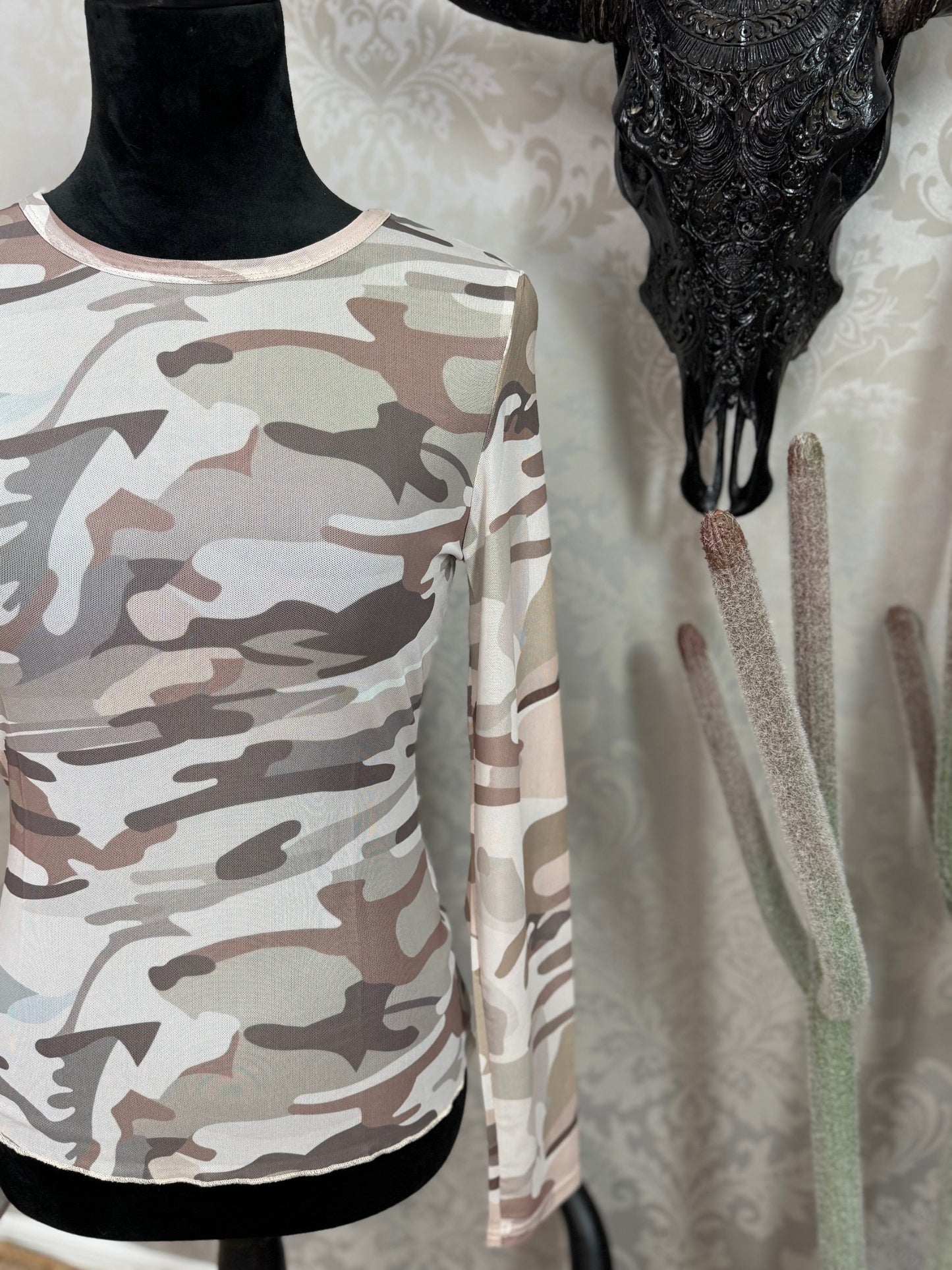 Neutral Camo Mesh Top