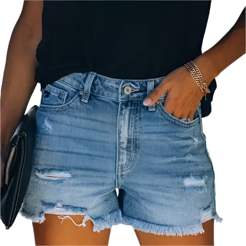 Light Blue Frayed Shorts