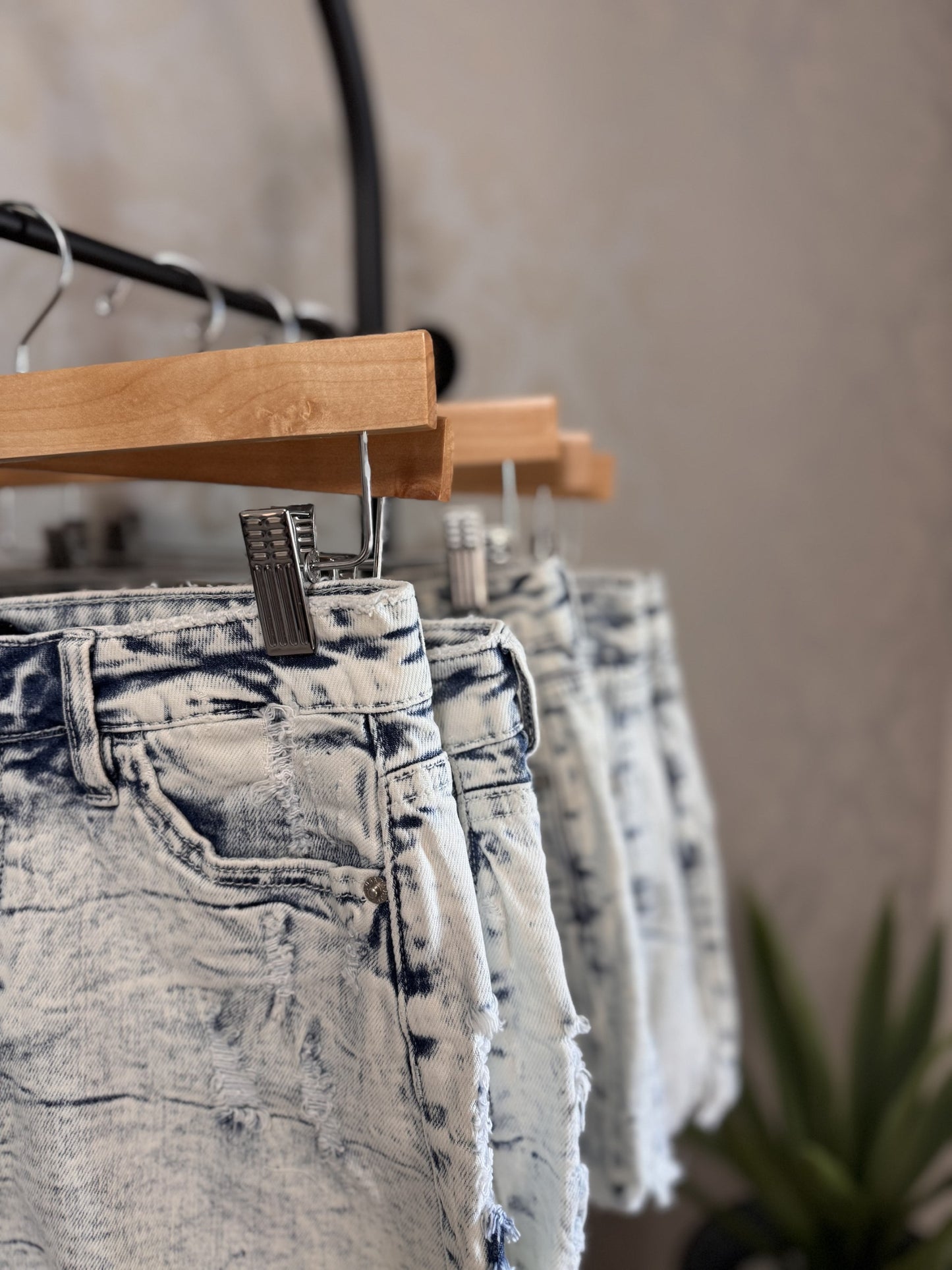 Acid Wash Denim Shorts