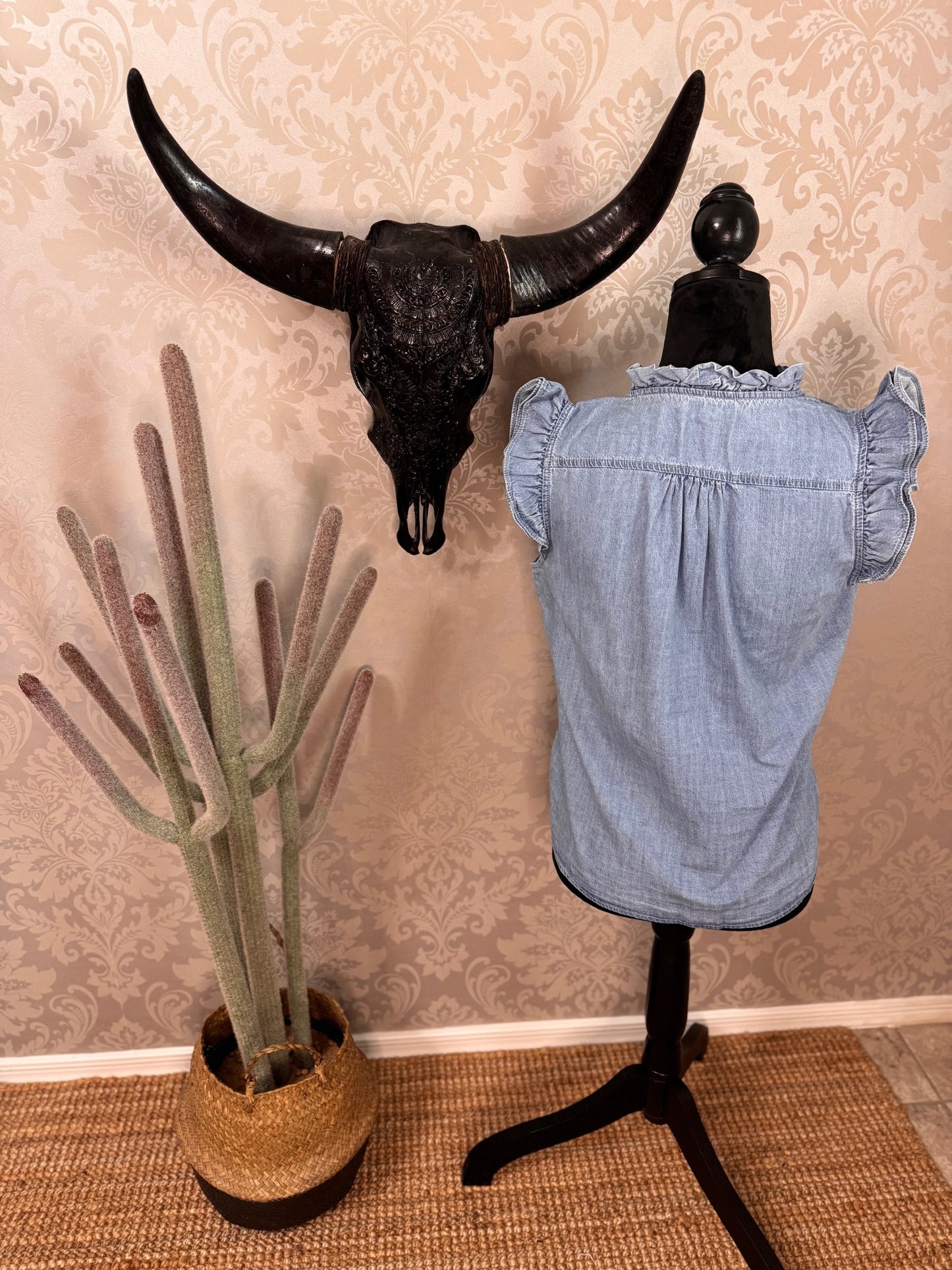 Denim Ruffle Sleeve Top