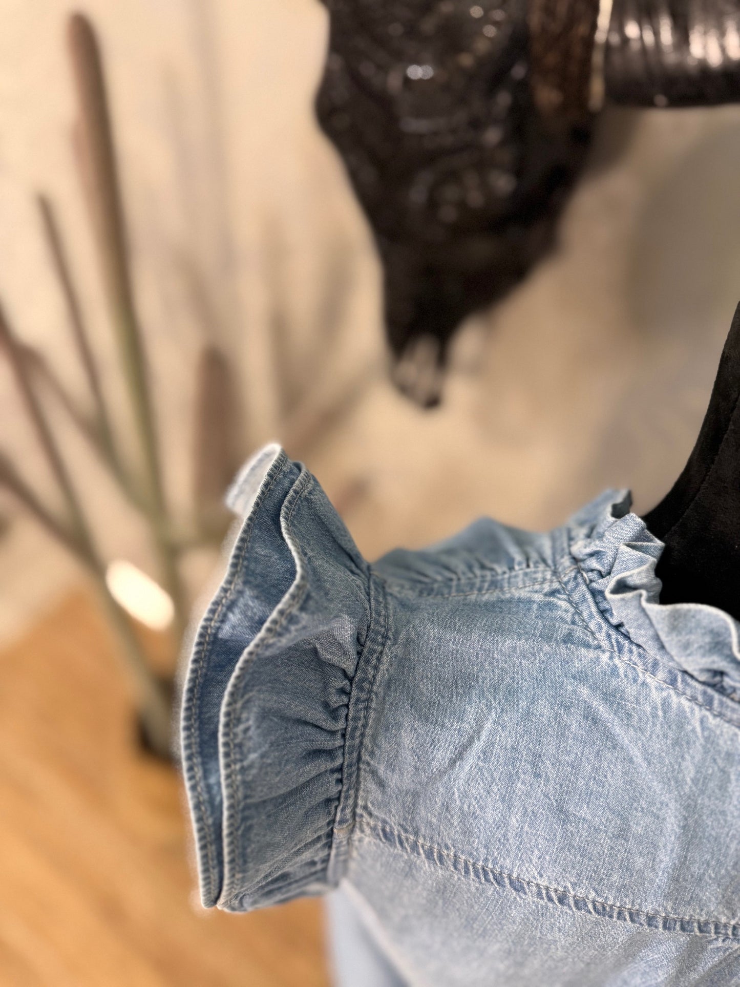 Denim Ruffle Sleeve Top
