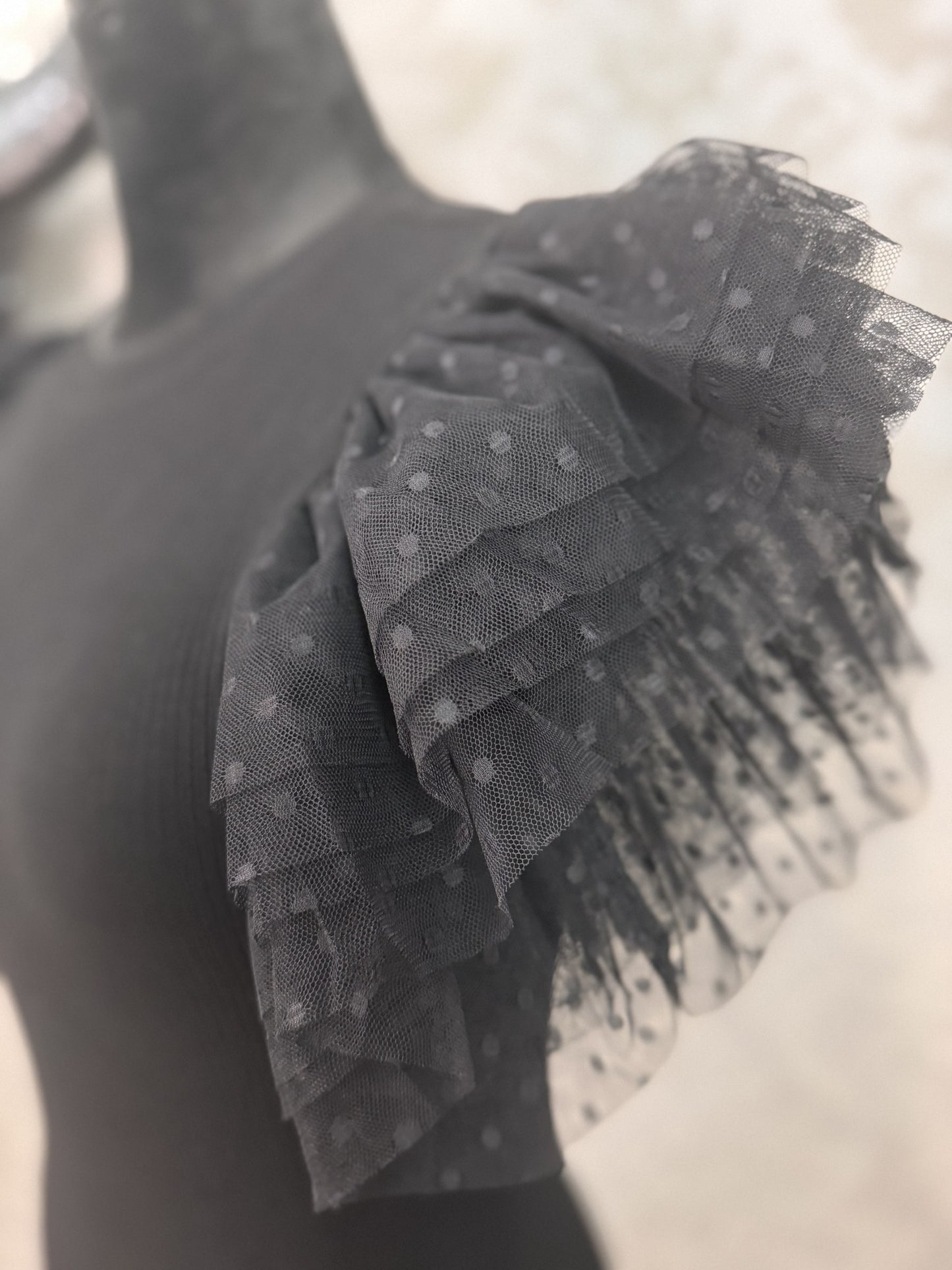 Black Ruffle Sleeve Top
