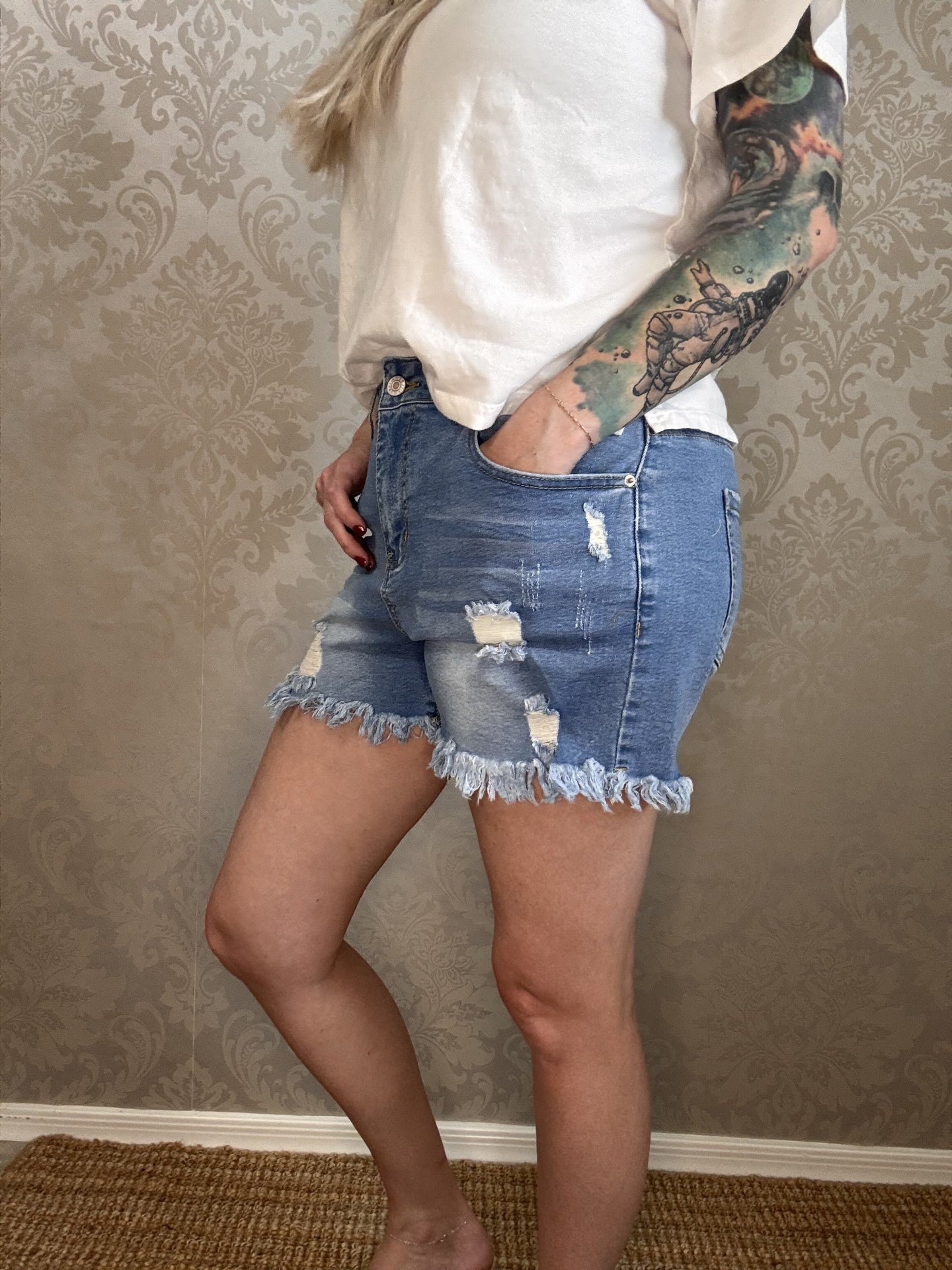 Light Blue Frayed Shorts
